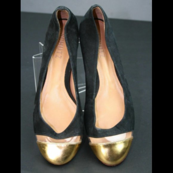 SCHUTZ Gold Cap Toe Suede Leather Heel Ballet Flat - Picture 4 of 7